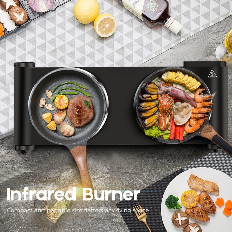 CUKOR 1800W Dual Infrared Burner Electric Hot Plate, High Power for Fast Cooking, 7 Inch Ceramic Glass Portable Electric Stove with Adjustable Temperature Control, Upgraded Version - Image 5
